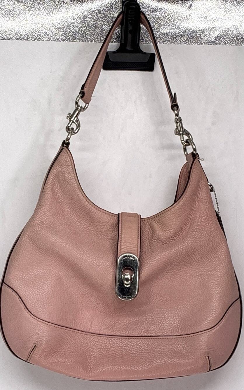 COACH Amber Pebble Leather F48635 Hobo Petal Pink Silver Turnlock Shoulder Bag